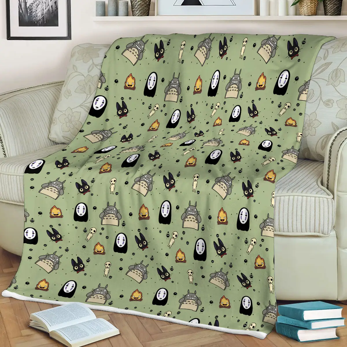 Studio Ghibli Character Pattern Sage Green Quilt Blanket - Anime Comforts – Cozy Anime Bedding, Blankets & Home Essentials