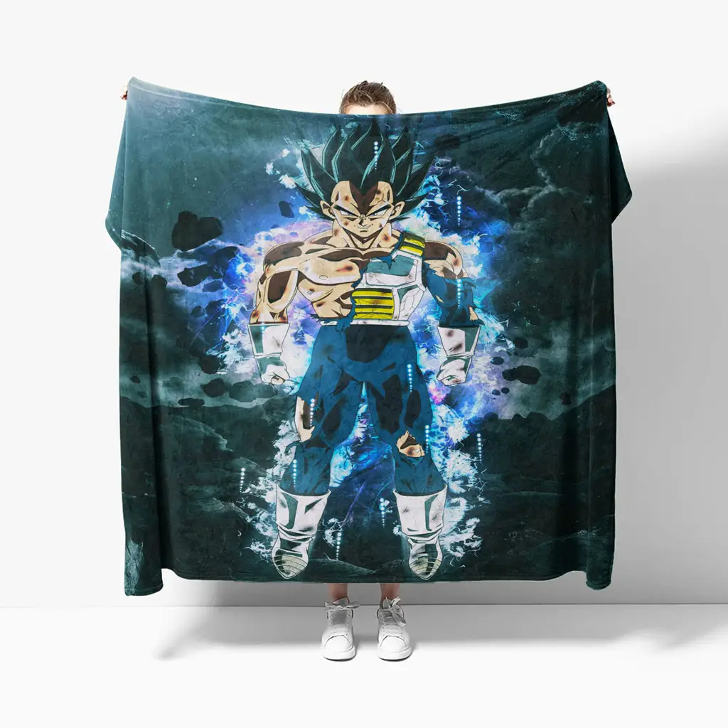 Super Vegeta God Blue Aura Fleece Blanket for Dragon Ball Fans