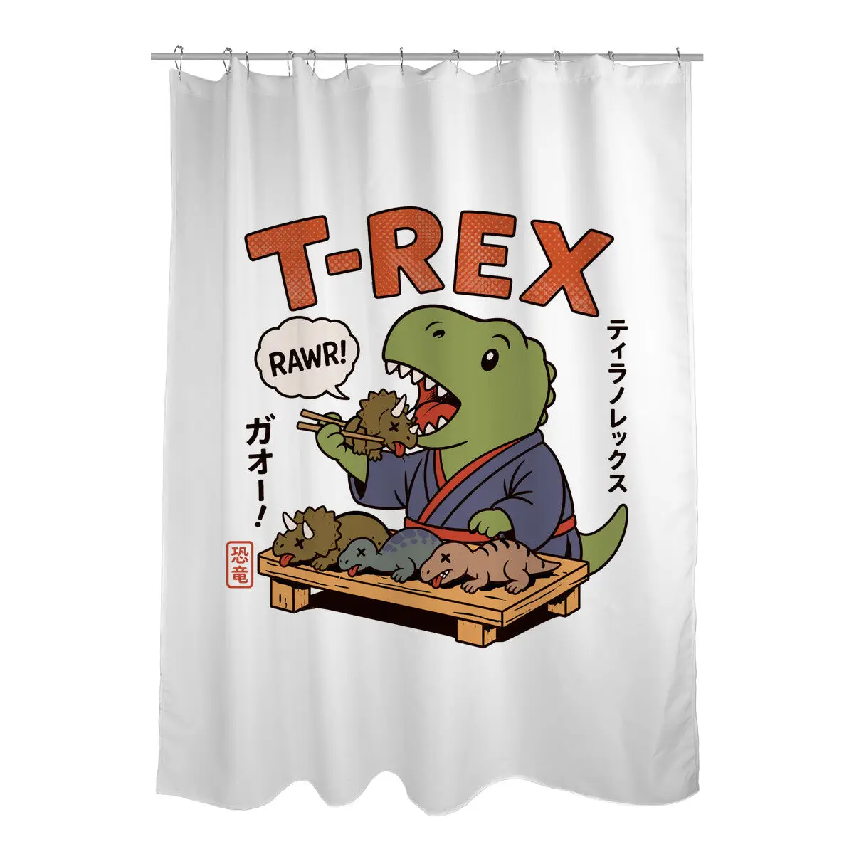 T-Rex Breakfast Shower Curtains