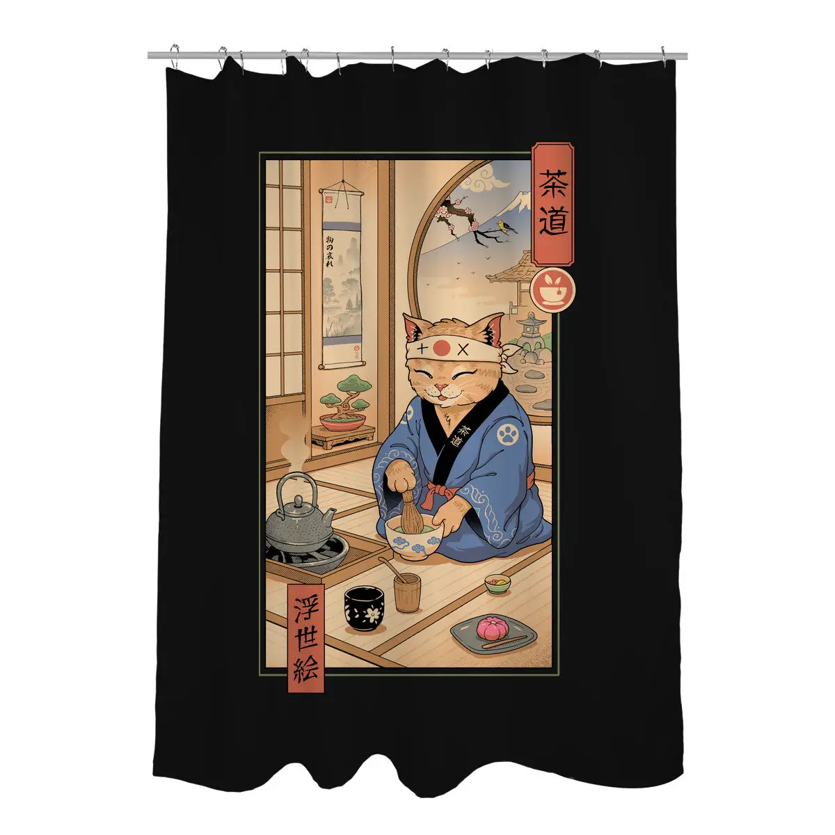 Tea Cat Meowster Shower Curtains
