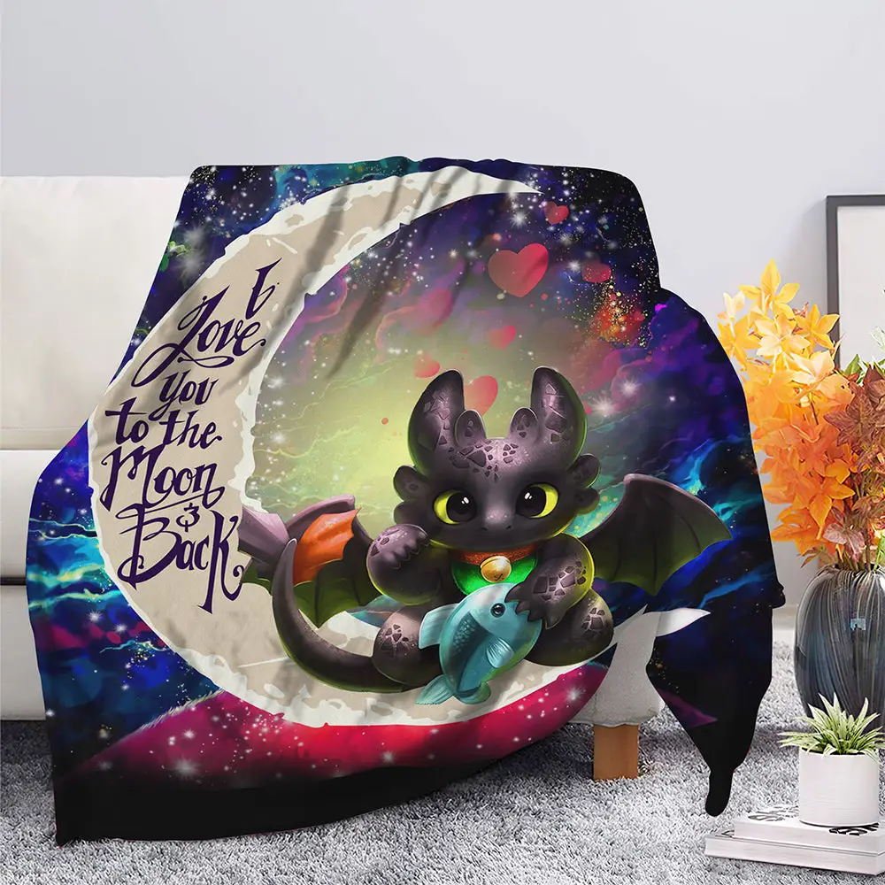Toothless With Fish Love You To The Moon Galaxy Blanket