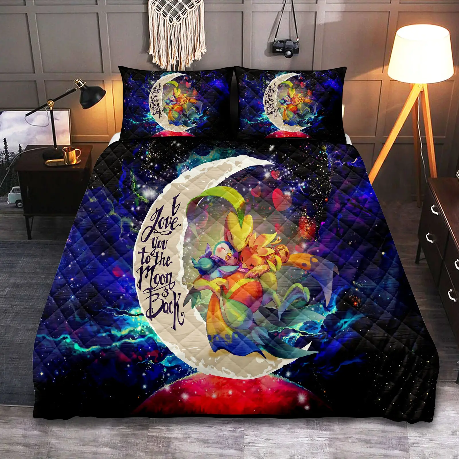 Torchic Grovyle Piplup Love You To The Moon Galaxy Quilt Bed Sets