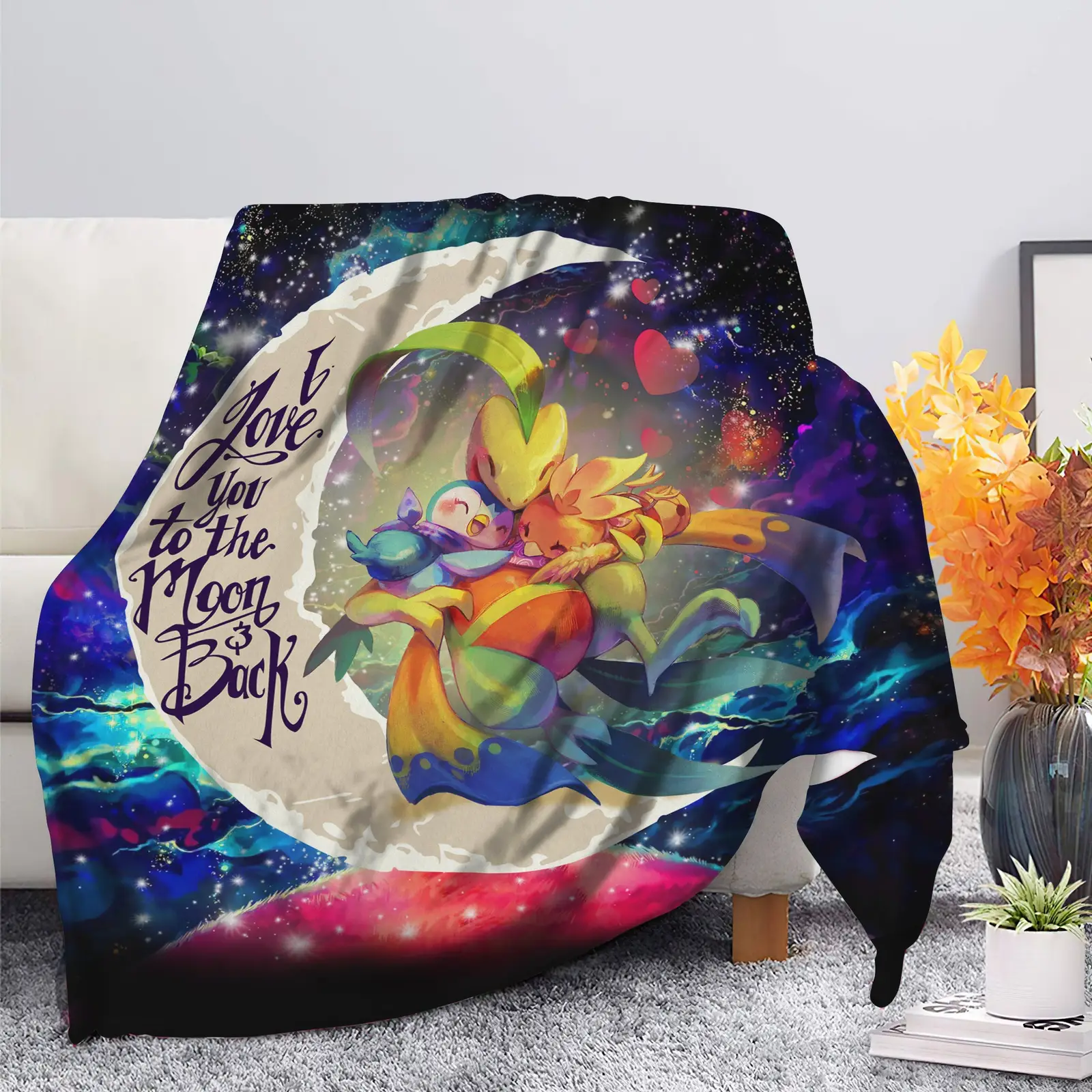 Torchic Grovyle Piplup Pokemon Love You To The Moon Galaxy Blanket