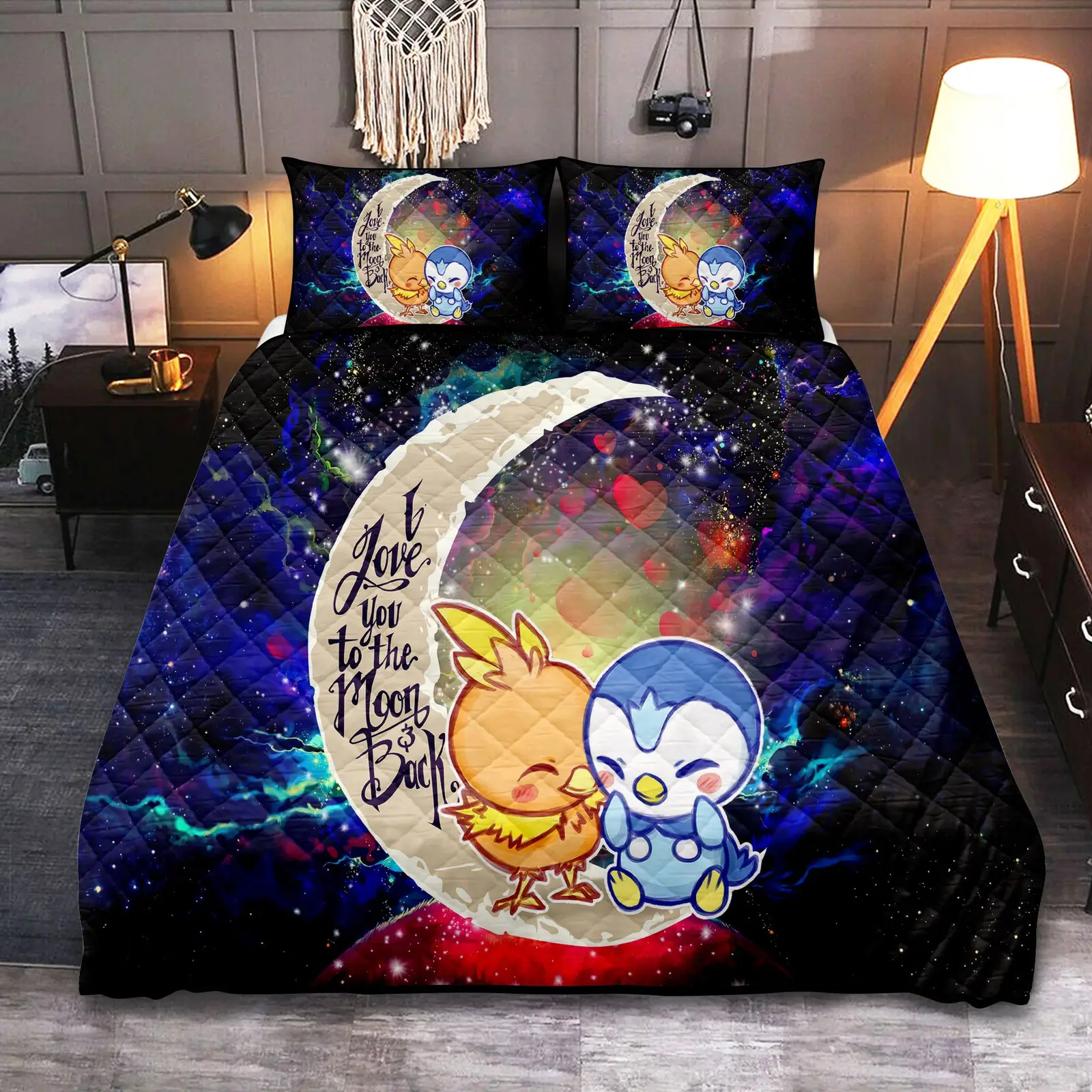 Torchic Piplup Love You To The Moon Galaxy Quilt Bed Sets