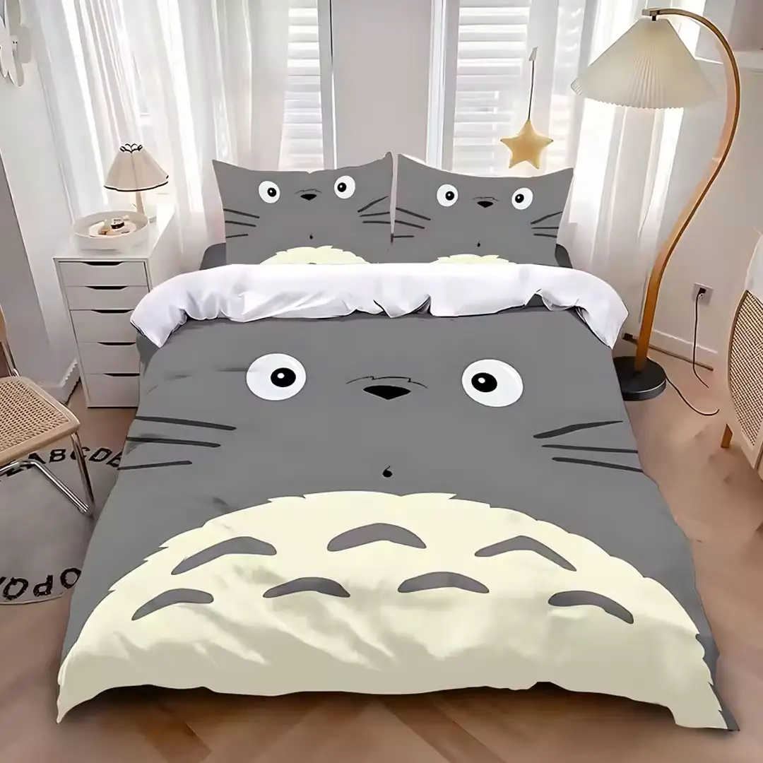 Totoro Face Cute Minimal Bed Set