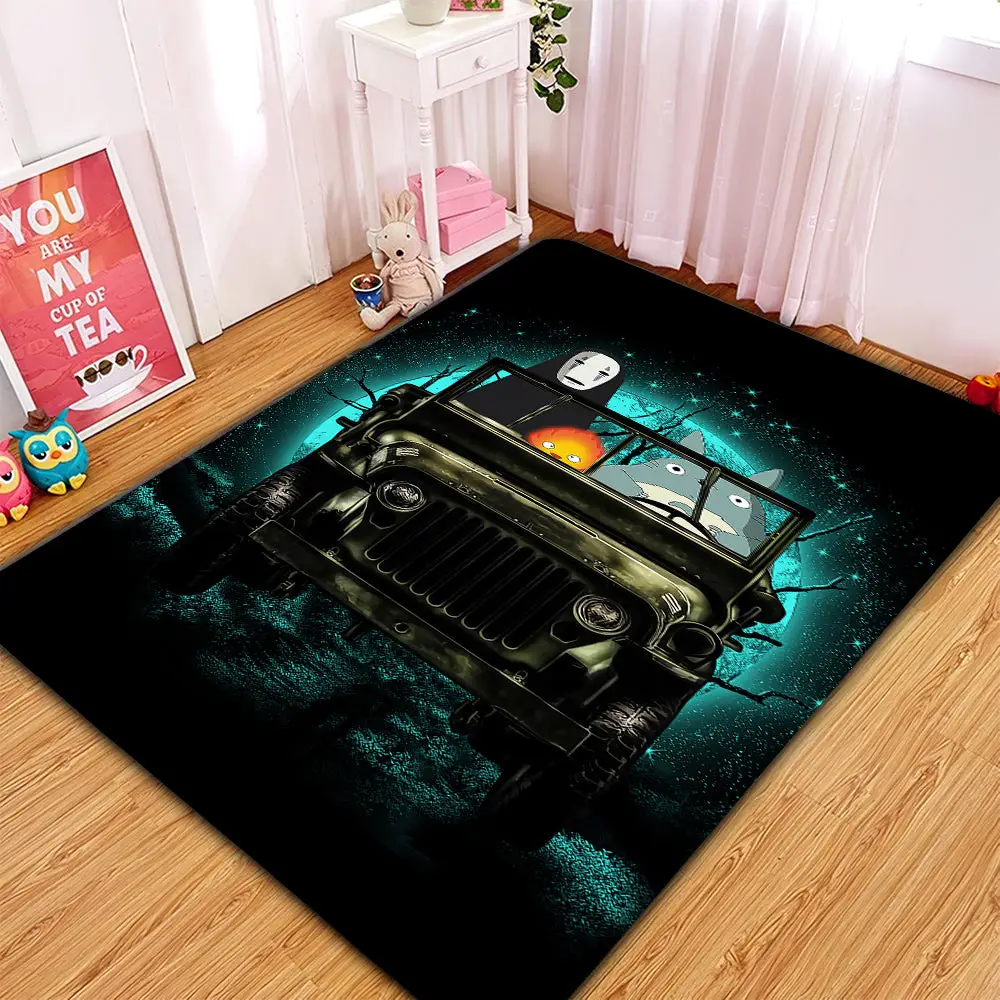 Totoro No Face Ghibli Ride Jeep Funny Anime Moonlight Rectangular Area Rug