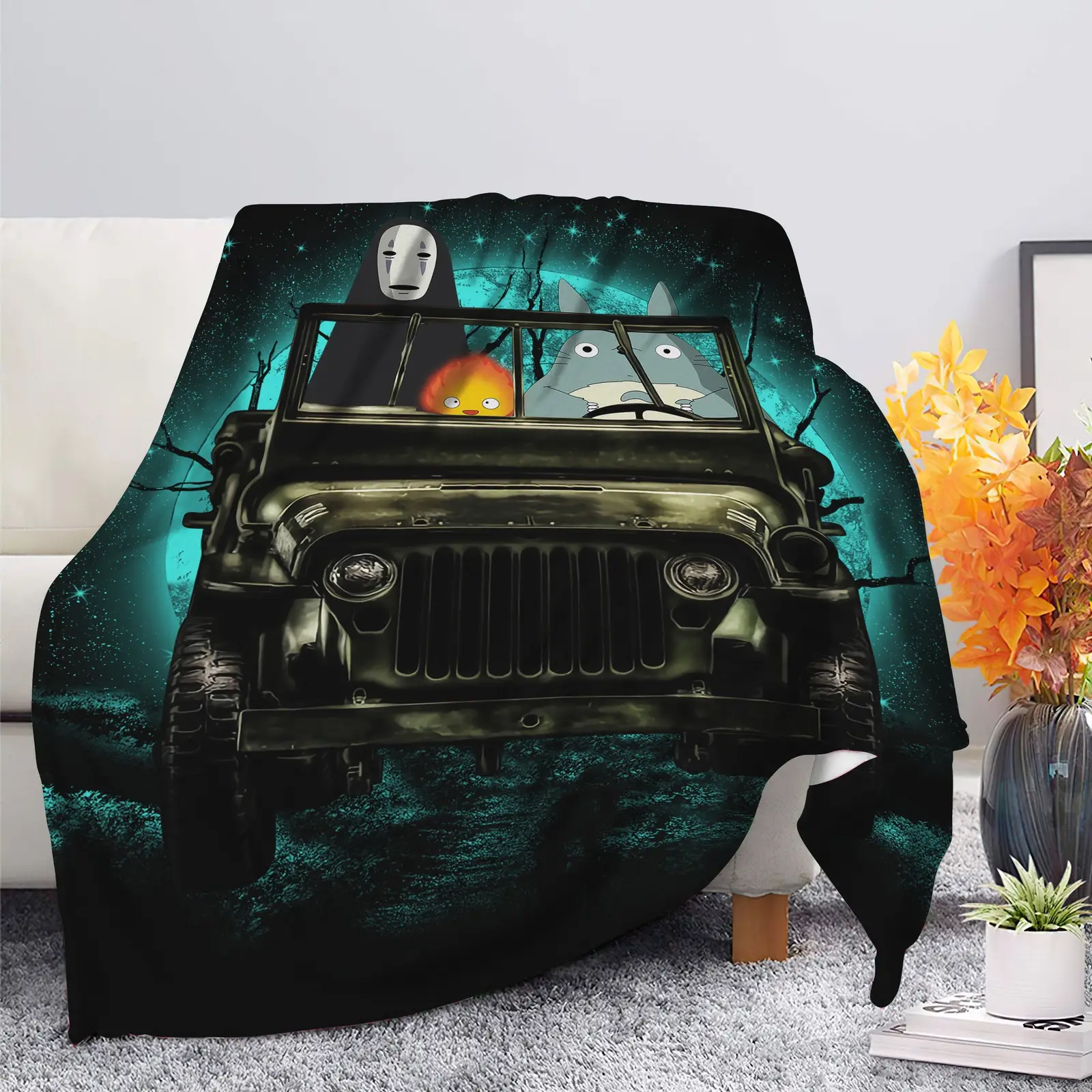 Totoro No Face Ghibli Ride Jeep Halloween Funny Anime Blanket