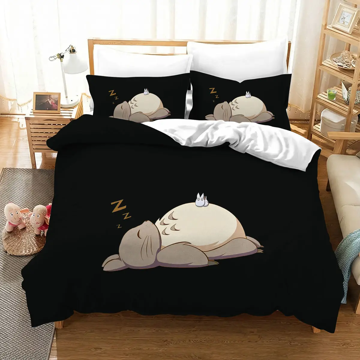 Totoro Sleeping Minimal Line Art Bed Set