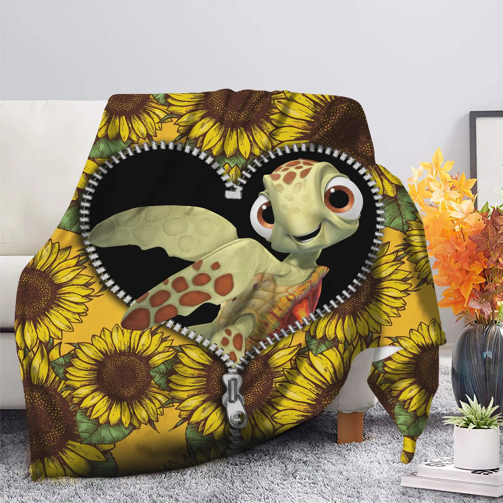 Turtle Sunflower Zipper Blanket