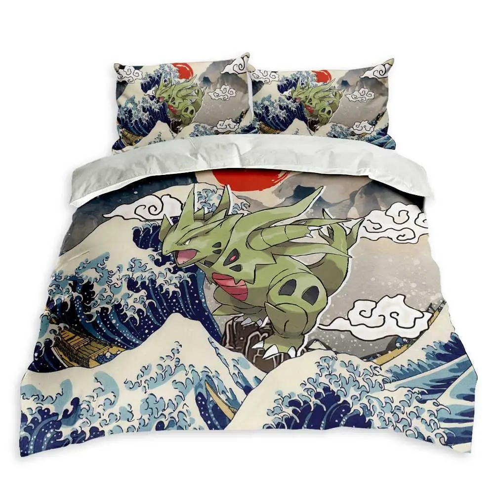 Tyranitar Bedding Set Kanagawa Great Wave Custom