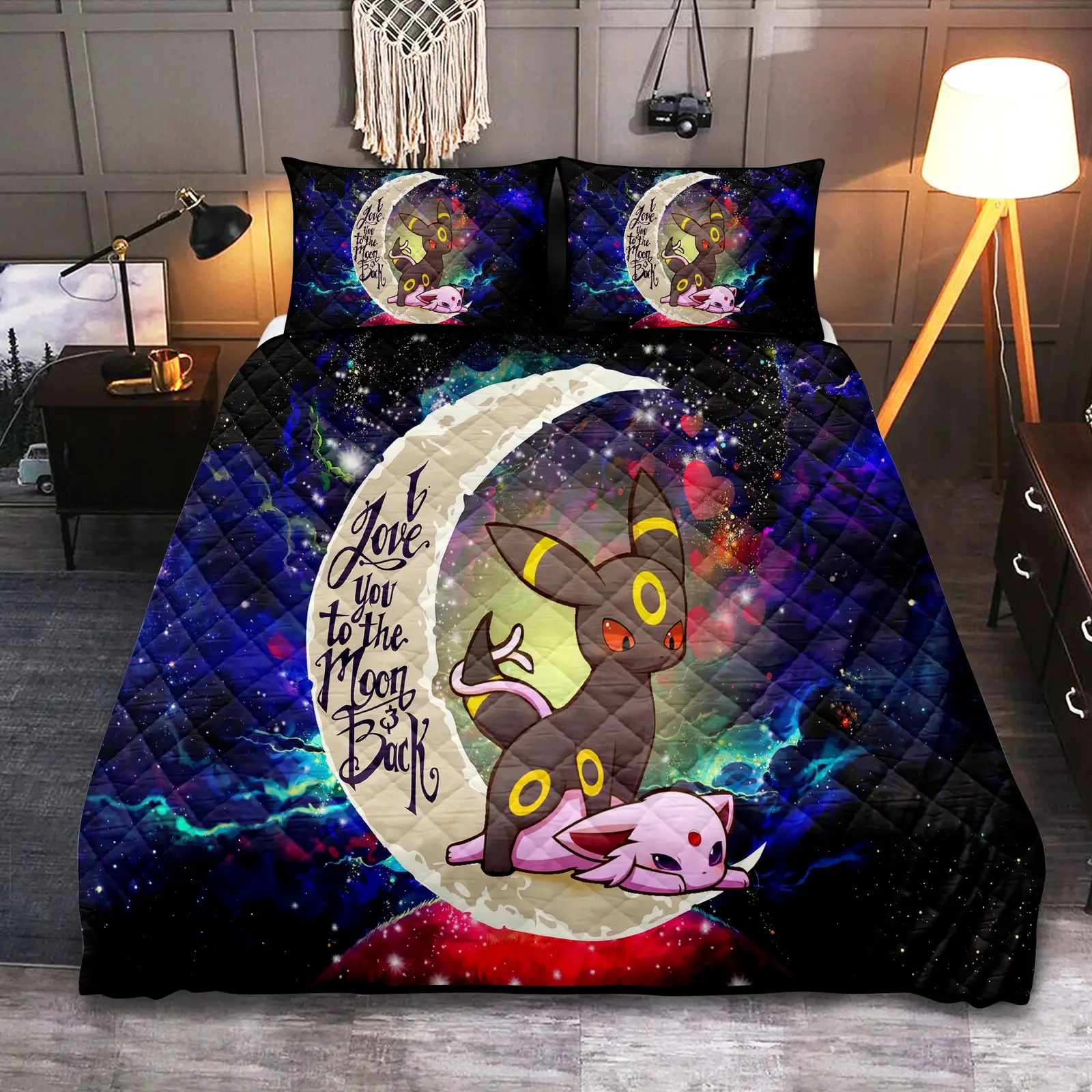 Umbreon Espeon Eevee Evolution Love You To The Moon Galaxy Quilt Bed Sets