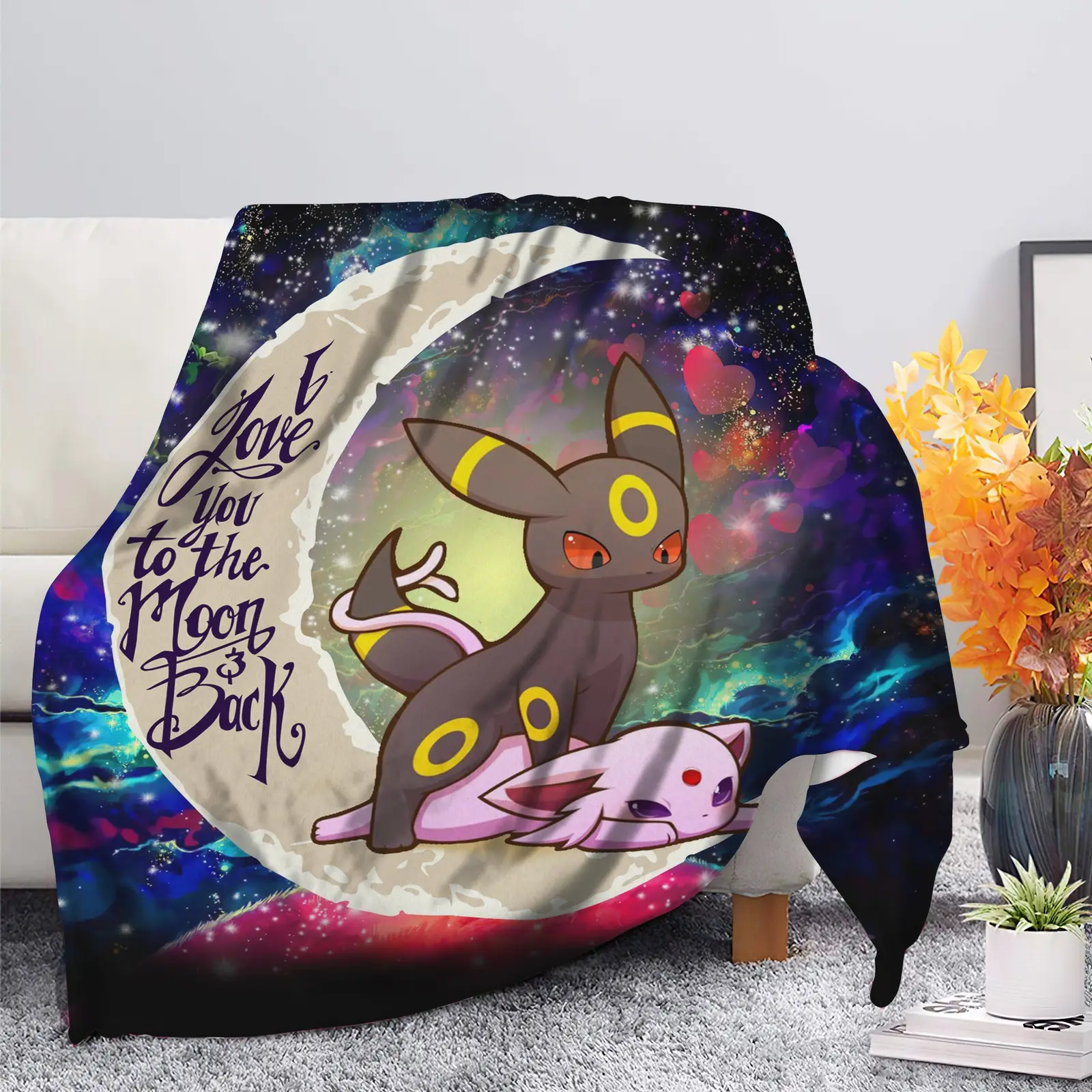 Umbreon Espeon Eevee Evolution Pokemon Love You To The Moon Galaxy Blanket