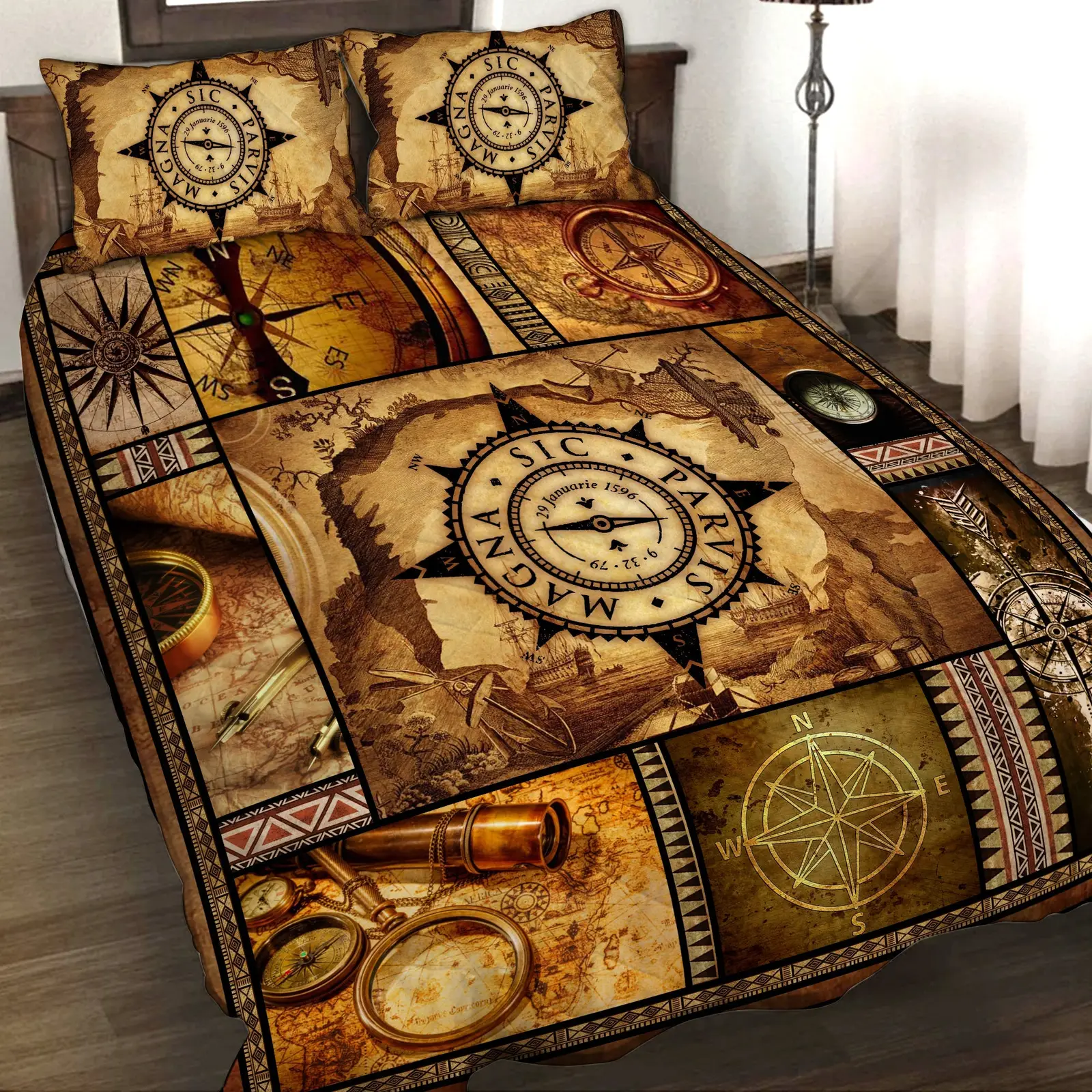Uncharted Compass 3D Quilt Bed Set