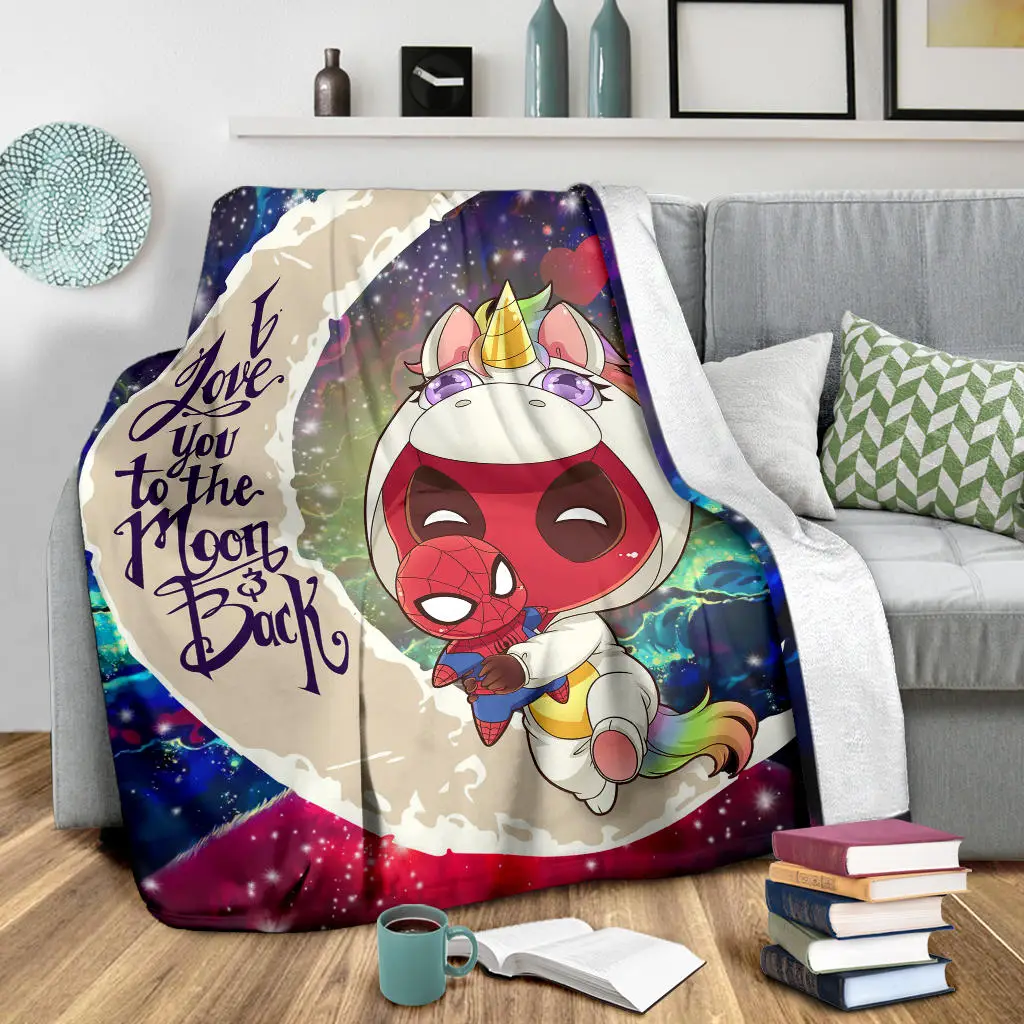 Unicorn Deadpool And Spiderman Avenger Love You To The Moon Galaxy Blanket