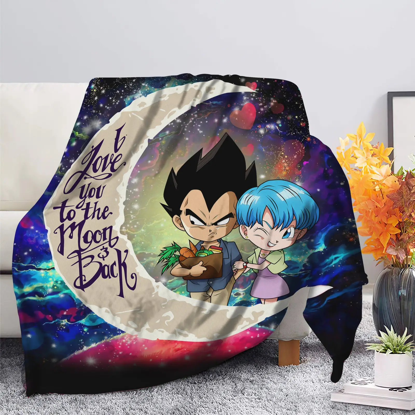 Vegeta And Bulma Dragon Ball Love You To The Moon Galaxy Blanket