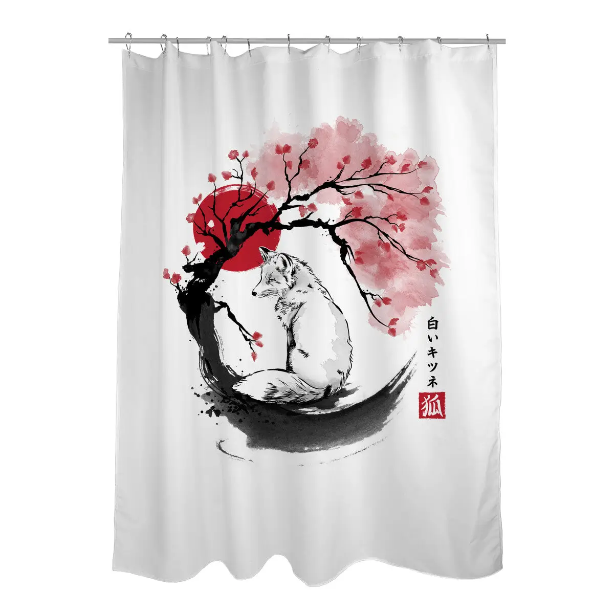 White Kitsune Sumi-e Shower Curtains