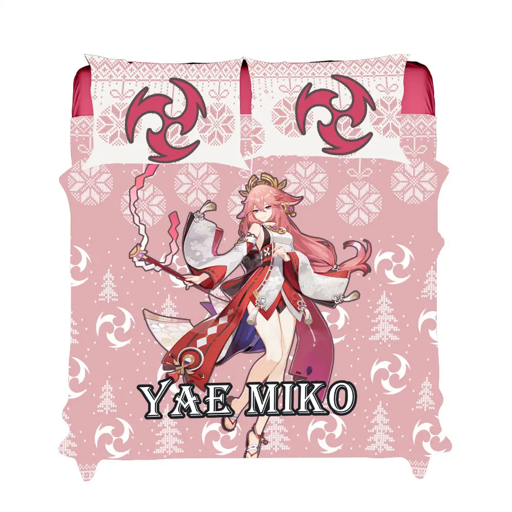 Yae Miko Xmas Bedding Set Bed Room Home Decor For Anime Fans