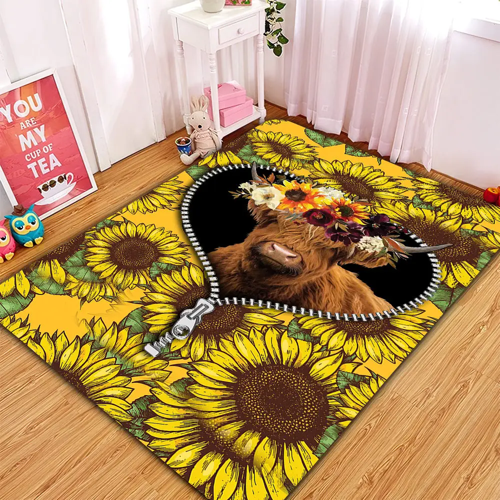 Yak Animal Sunflower Zipper Rectangular Area Rug