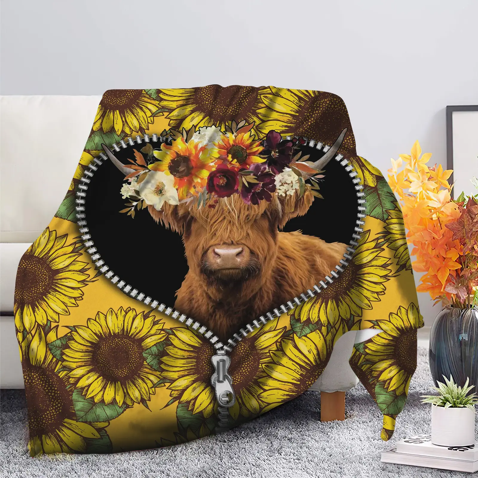 Yak Sunflower Zipper Blanket