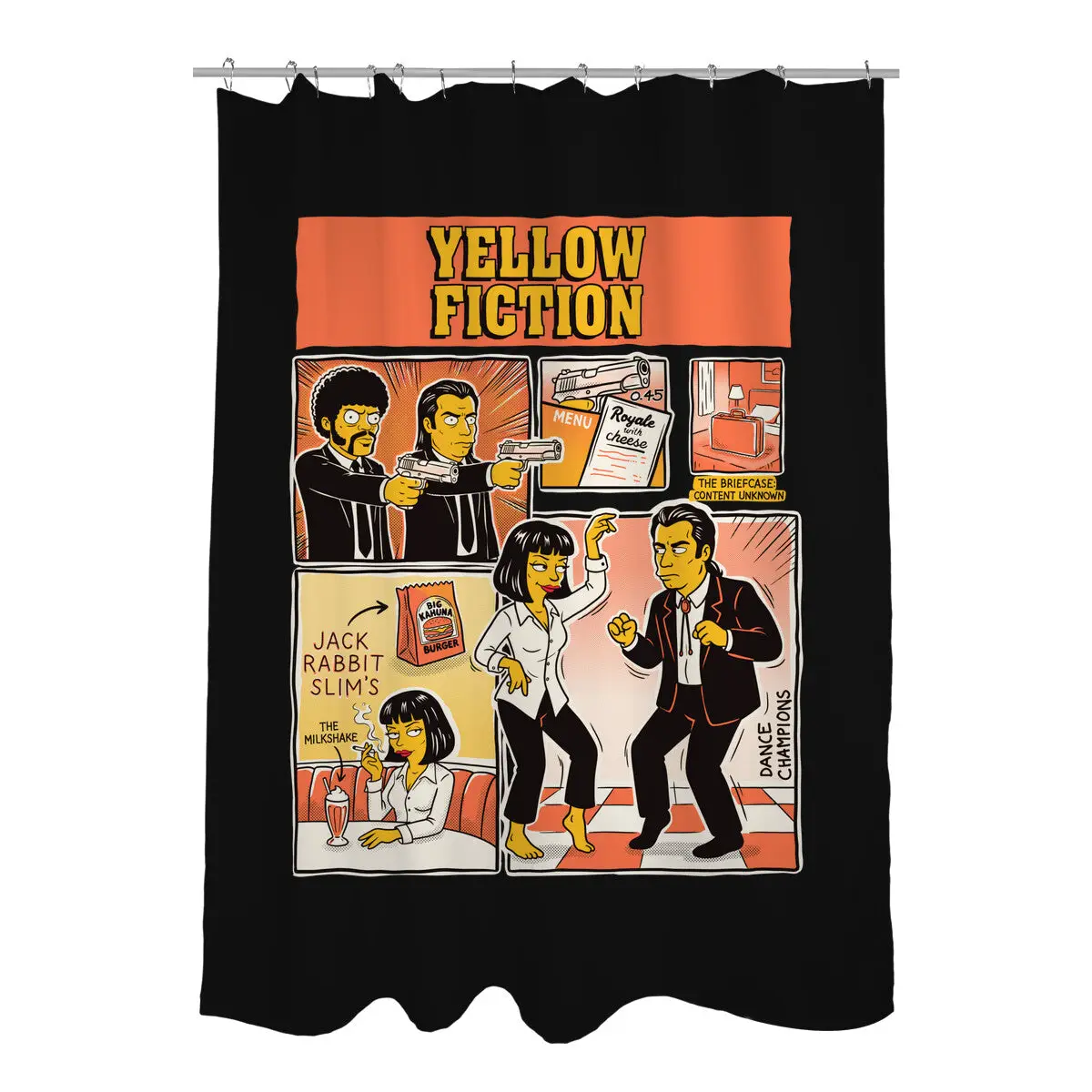 Yellow Fiction Shower Curtains