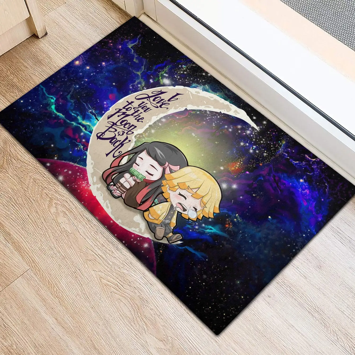 Zenitsu And Nezuko Chibi Demon Slayer Love You To The Moon Galaxy Back Doormat Home Decor