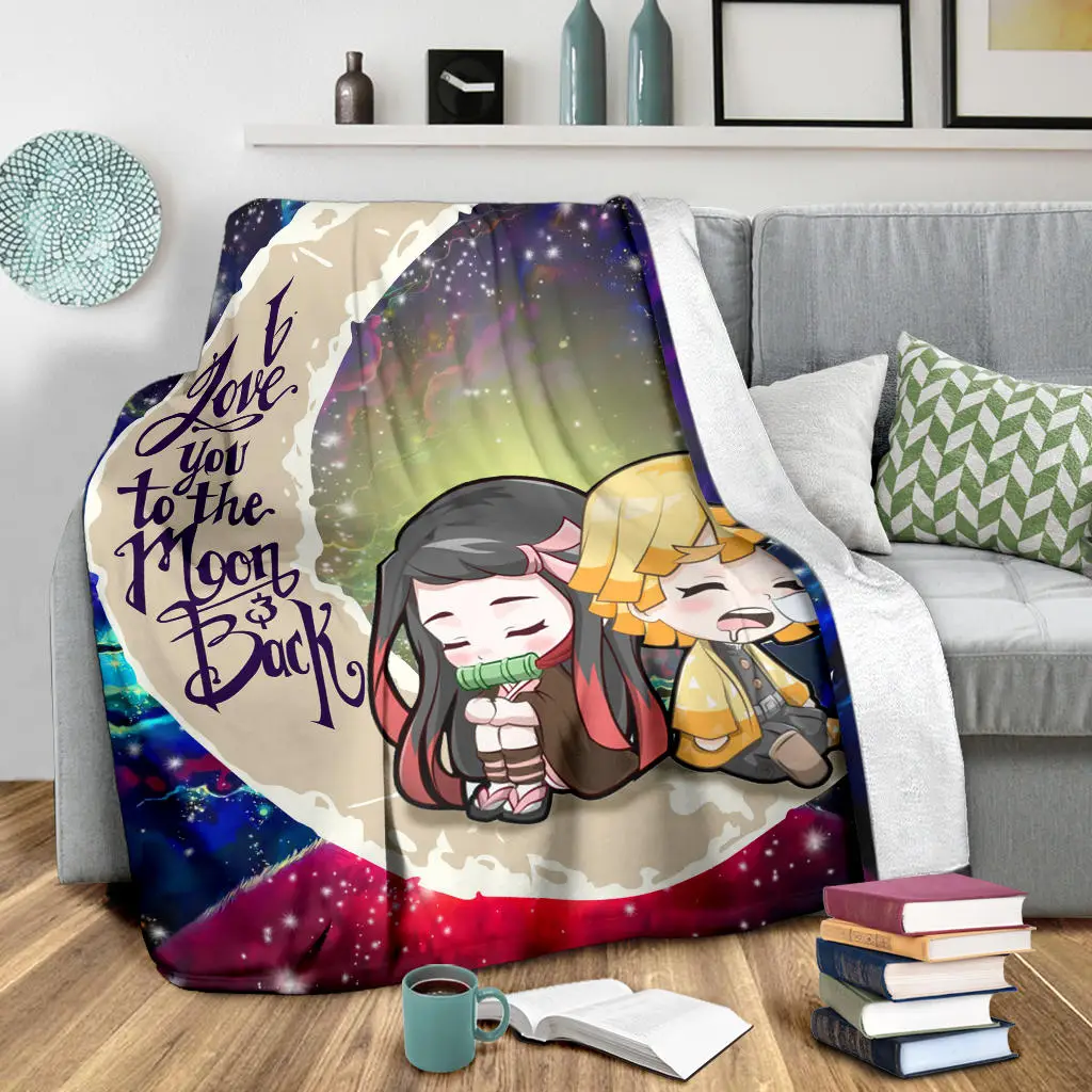 Zenitsu And Nezuko Chibi Demon Slayer Love You To The Moon Galaxy Blanket