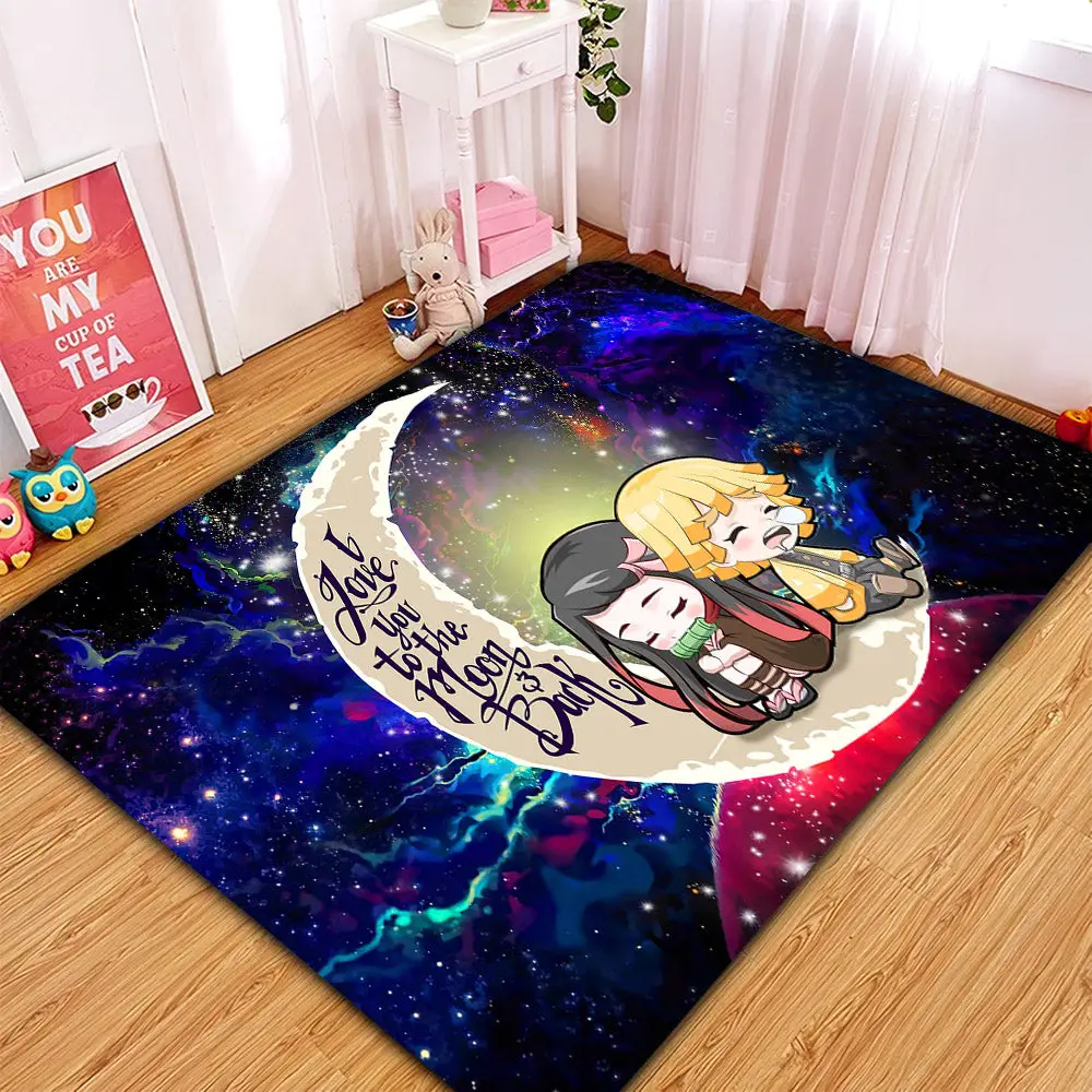Zenitsu And Nezuko Chibi Demon Slayer Love You To The Moon Galaxy Rectangular Area Rug