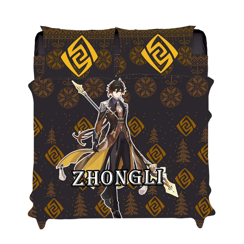 Zhongli Xmas Bedding Set Bed Room Home Decor For Anime Fans